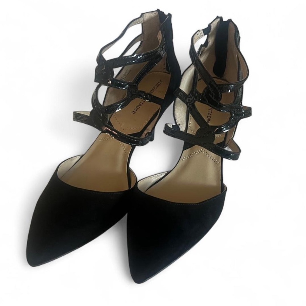 Adrienne Vittadini Black Strappy faux suede Heels size 10
